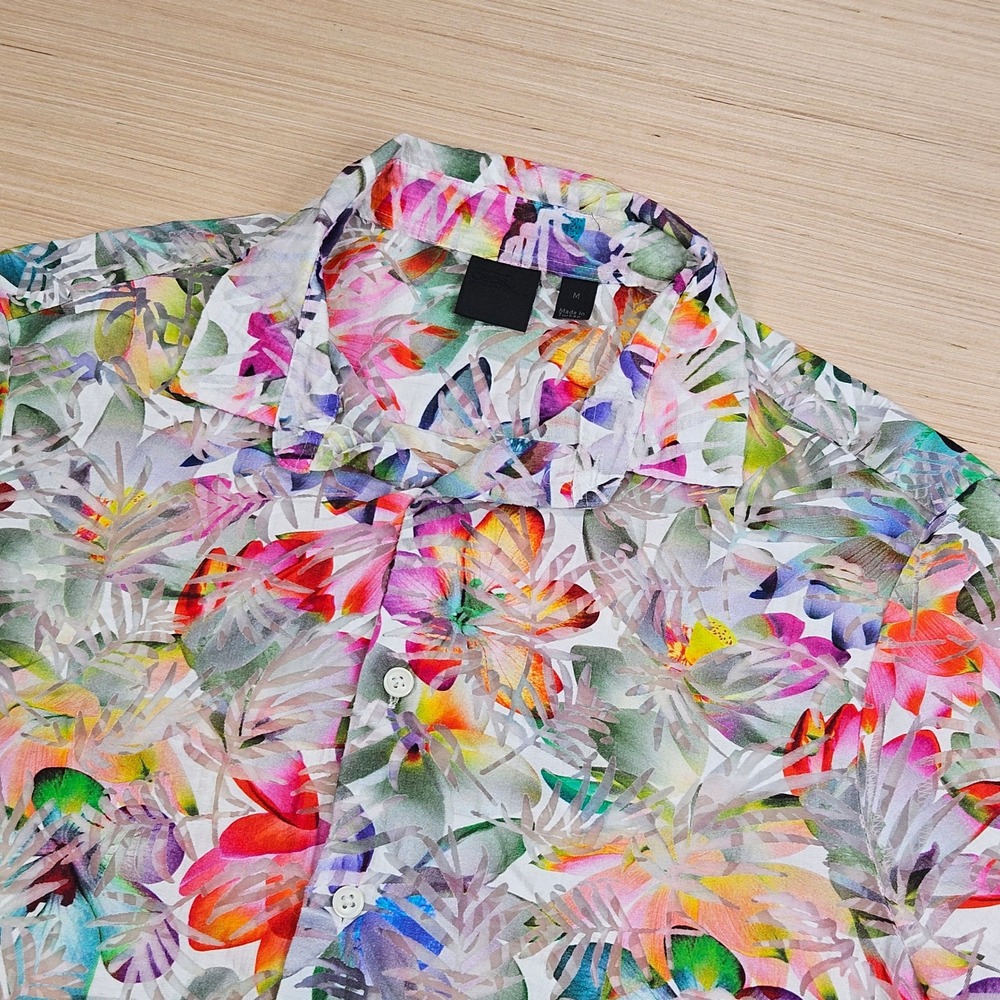 ASOS Button Down Shirt Men M Multicolor Floral Tropical Short Sleeve Summer READ